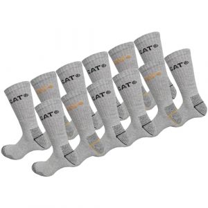 Caterpillar 12 Paires Chaussettes Travail Mi-Mollet - Chaussures de Sécurité - Pointe et Talon Renforcé - Coton Eponge (43-46, Gris Melange) (Naduf, neuf)