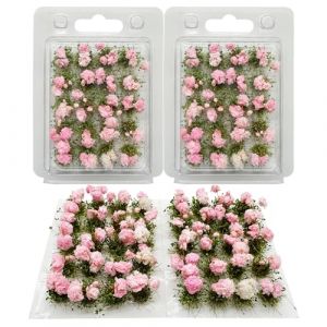 Woohome 40 PCS Fleurs Végétales Miniatures, Touffe d'herbe Statique Herbe Artificielle Modèle pour Le Chemin de Fer de Paysage de Train (Pivoines, Rose) (CXiong, neuf)