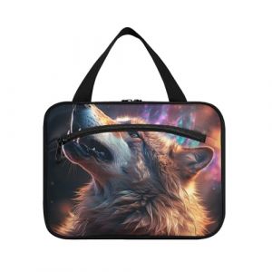 Linnyio Loup De L'Espace Hurlant Trousse de Toilette de Voyage Suspendue Maquillage,Grande Capacité Pliable Rangement Sacs de Lavage pour Femmes Filles (Linnyio, neuf)