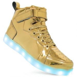 Vorkhuaeri Baskets Lumineuses pour Enfants et Adultes, Baskets LED pour Garçons et Filles, Chargeur USB, Chaussures Montantes Clignotantes Xmas (B-Gold,42) (CHEMANEU, neuf)