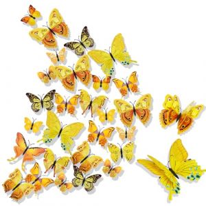 3D Papillon Stickers Muraux pour d&eacute;coration 24PCS de Maison Autocollants Muraux de Papillons 3D Sticker Mural bricolage papillon amovible R&eacute;utilisable Pour chambre Salon jaune (xianghengou, neuf)