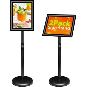 VAIIGO Lot de 2 Pr&eacute;sentoir sur pied A4 R&eacute;glable Support d'Affiche, Panneau Publicitaire sur Pied en Aluminium Porte Affiche Support d'information pour Restaurant, Vitrine, Affichage, Vente,Avis (Noir) (WIIGO, neuf)