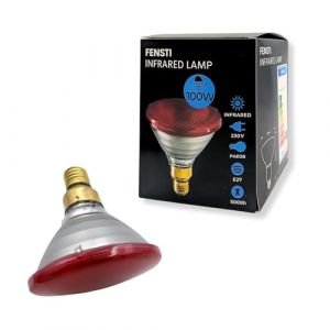 Fensti Lampe chauffante infrarouge E27 PAR38 pour thérapie et poulailler, lumière rouge réglable 150 W pour soulager la douleur, régénération musculaire et chaleur animale, support en céramique (Astra FR, neuf)