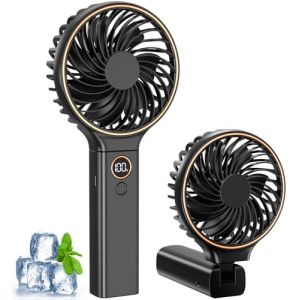 Rintea Mini Ventilateur Portable, 6 vitesses avec Écran LED, Rechargeable USB-C, Silencieux Petit Ventilateur de Bureau pour voyage, bureau, maison [Noir] (DP_store1, neuf)