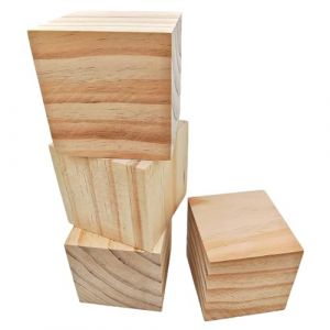 Lot de 4 cubes en bois naturel brut de 9 cm pour travaux manuels, sculpture, projets de bricolage (Anktily, neuf)
