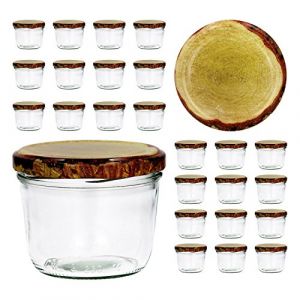 Lot de 25 bocaux en Verre Couvercle to 82 – Plusieurs Couleurs au Choix – Confiture Bocaux en Verre pour Conservation de Confiture Couvercles dorés Capacité 230 ML décoration en Bois (MamboCat, neuf)