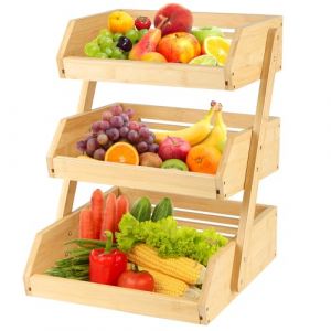 Corbeille en Bambou &agrave; Fruits - Panier de Service sur 3 Couches - Support de Pr&eacute;sentation pour L&eacute;gumes et Collations - 30*33*41cm (Hechheu, neuf)