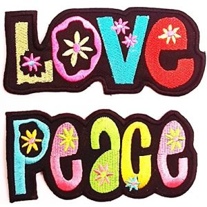 Ecusson thermocollant Love and Peace kit de deux pieces ecusson applique 10.5 x 5 cm a piece applique thermocollant broderie pour vetement enfant (B2SEE LTD avec TVA francaise et livraison LaPoste, neuf)