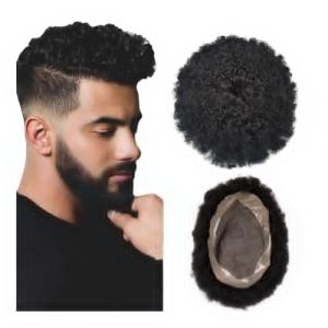 Perruques pour hommes Afro Men Toupee Human Hair Fine Indian Human Hair Wigs for Man Human Hair System Hair Topper Perruque(Straight Hair,9x11) (zhongchengwu, neuf)