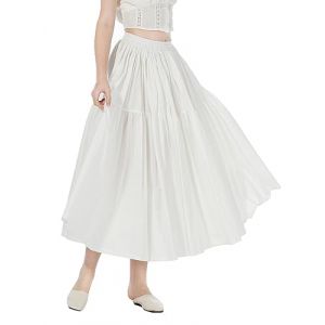 BEAUTELICATE Jupe Longue 100% Coton Evasée Bohème Annee 50 Rockabilly Vintage Ample Mi Longue Midi Jupe De Femme Fille Été Élastique Taille Haute Ivoire, L (BEAUTELICATE-FR, neuf)