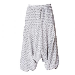 PANASIAM Aladin Pantalon g&eacute;om&eacute;trique avec motifs japonais traditionnels, produit &eacute;quitable dans de petites entreprises familiales, Asanoha Blanc, L (PANASIAM, neuf)