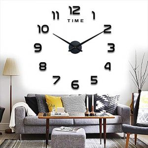 Yolistar Modern DIY Grande Horloge Murale,3D Miroir Autocollant Metal Silencieuse Pendule Murale,Pendule Murale Moderne Métallique Horloge Décorations de Bureau Domicile-Noir Nombre Grand (BooAnn, neuf)