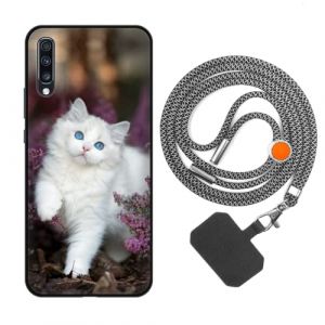 vingarshern Coque Compatible avec Samsung Galaxy A70 Antichoc Silicone Bumper Case &Eacute;tui de Protection Housse Coque avec Motif,Souple Coque avec Cordon Detachable,Chat Blanc (YOUKARSHERN, neuf)