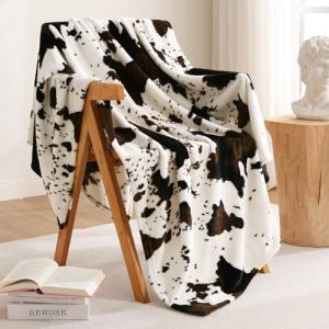 Excervent Couverture polaire en flanelle avec impression 3D de vache, 300 g/m&sup2; &ndash; Couverture l&eacute;g&egrave;re pour canap&eacute;, sofa, lit, super douce, confortable et chaude, 127 x 101,6 cm, noir et marron (pengpeng132, neuf)