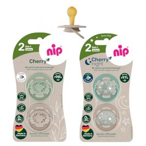 NIP Lot de 4 tétines rondes (2 x 2) taille 2 (6 M +, vert cerise + vert cerise lumineuse) (babywaren24, neuf)