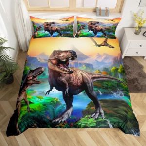 Homewish Housse de Couette Dinosaure 240 x 260 Enfant Parure de Lit Ado Garçon, Ensemble de Literie Dino Jungle Housse de Couette Animaux Anciens en 3D, Décoration de Chambre en Dinosaures (Suzhou yiyanyun e-commerce Co., Ltd, neuf)