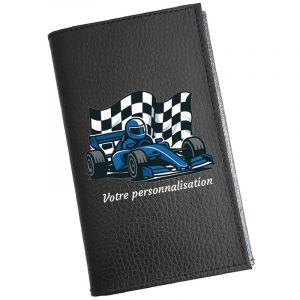 Syl'la &ndash; Porte-papiers Voiture Cuir Noir Motif Vehicule de Course F4 &ndash; &Eacute;tui Carte Grise, permis pour Homme et Femme &ndash; Personnalis&eacute; avec pr&eacute;nom (sylla city, neuf)