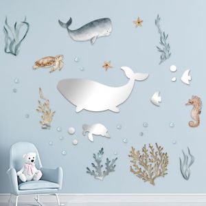 Stickers Muraux Tortue, Stickers Muraux Poisson Miroir, Autocollant Mural Baleine Algues Corail D&eacute;coration, Murale Chambre Enfants B&eacute;b&eacute; P&eacute;pini&egrave;re Salle de Bain (axingyuanrui, neuf)