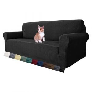 MAXIJIN Housse de canap&eacute; Extensible pour canap&eacute; 3 Places, 1 pi&egrave;ce Housses de canap&eacute; universelles Salon Jacquard Meubles Protecteur Chiens Pet Friendly Fitted Couch Housse (3 Places, Noir) (MAXIJIN EUSHOP, neuf)