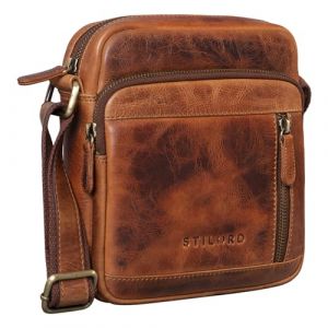 STILORD 'Trae' Sachoche Bandoulière Homme Cuir Petit Sac à l'Épaule Vintage pour Tablette PC Mini Sacoche Messenger Bag en Cuir Véritable, Couleur:kara - cognac (STILORD Cuir, neuf)