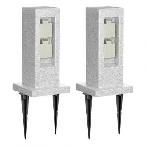 ledscom.de 2 Prises de Jardin Pock avec Piquet de Terre Aspect Pierre pour l'extérieur, 2 Fois, résine synthétique, rectangulaire, 30cm (LEDs Com GmbH, neuf)