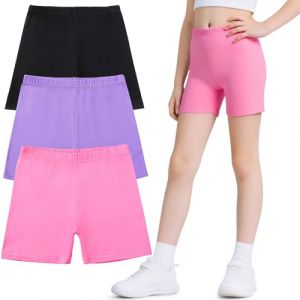 Domueay Shorts Cyclistes pour Fille, Coton &Eacute;t&eacute; Leggings Court Lot de 3, Enfants Respirant Confortable Sport Danse Uni Couleur Capri Legging Pantalon Filles 12-13 Ans, Noir Violet Rose (Bluesaly, neuf)