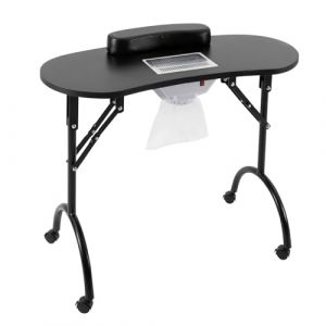 Table de manucure avec aspiration, pliable, aspirateur intégré pour ongles, table de manucure portable avec 4 roulettes, sac de transport, noire (LoyaltyClivia, neuf)