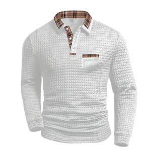 UHouse Polo Homme Manches Longues Unie Polos Golf Travail Tee Shirt avec Poche Basique Tshirt Boutonn&eacute; Teeshirt Boutonn&eacute; Haut Tennis D&eacute;contract&eacute; Vetement Blanc XL (UHouse FR, neuf)