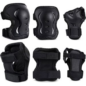 Monbessi Protection Roller Enfant Adulte, Ajustable Genouillères Coudières Protège-Poignets Sets de Protection Enfant, pour Roller, Patinage, Skateboard, Vélo(6 Pièces, Noir) (Noir, M) (Monbessi-EU, neuf)