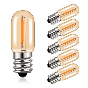 Hcnew T16 E12 Mini Ampoule LED 1W Blanc Chaud 2200K Verre Ambré Vintage Edison Filament Ampoule 50lm, Équivalent 10W, Couvercle de Réfrigérateur Veilleuse Bougeoir, Non Dimmable, Lot de 6 (Hcnew, neuf)