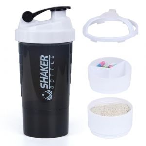 XTKS Shaker à Protéines 500ml (16oz) - Shaker Proteine avec compartiment - Bouteille Mélangeuse Anti-Fuite, Boule Inoxydable - Idéal pour Shakes, Smoothies - Sans BPA,Lave-Vaisselle （Blanc） (SHAKER BOTTLE, neuf)