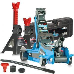 Cric roulant 2,5 t avec support 3T – Kit de cric robuste avec réglage de la hauteur min. 85 mm, max. 365 mm, sac de transport avec (Felgeo, neuf)