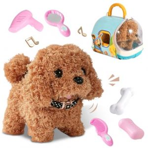 Ruioomeep Dog Toy Chien électrique en peluche avec laisse et cage pour chien, jouet interactif pour enfants qui court, aboie et remue la queue (chien) (ziwenChenRong, neuf)