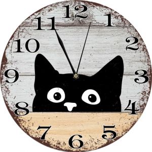 Geroclonup Horloge murale en forme de chat mignon, fonctionne &agrave; piles, silencieuse, sans tic-tac, horloge ronde vintage d&eacute;corative pour la maison, la cuisine, le salon, le bureau, la salle de bain, la (erdgrfghrtf, neuf)