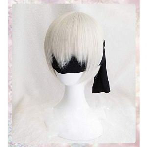 LINLINCD Perruque Cosplay NieR : Automata 9S Argent Blanc Perruque YoRHa N° 9 Modèle S Hommes Anime Cosplay Perruque comme Meubles (qiu lai shan mao hang, neuf)