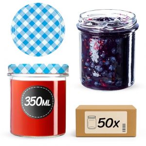 KADAX Lot de 50 bocaux en verre &agrave; couvercle &agrave; visser 350 ml, &Oslash; 82 mm, bocaux de conservation pour champignons, confitures, miel, pots &agrave; confiture avec couvercle, bocaux herm&eacute;tiques &agrave; offrir, pots &agrave; (KADAX, neuf)