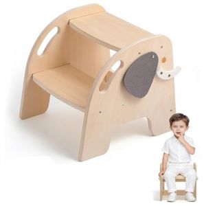 Escabeau pour Enfants, Tabouret &agrave; 2 marches en Bois pour Enfants, supportant jusqu'&agrave; 80 kg, avec Repose-Pieds antid&eacute;rapant pour Salle de Bain, Cuisine, Chambre d'enfant, Toilettes (mystar, neuf)