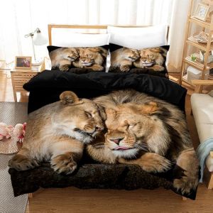 KXHHYB Housse de Couette Lion 220x240,Parure de lit Lion 3D Microfibre et taie d'oreiller Motif Lion Marron Moderne avec Fermeture &eacute;clair dissimul&eacute;e (Style 1, 220 x 240 cm) (SHAIHAO-EU, neuf)