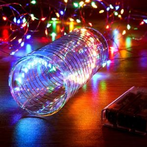 Ariceleo Guirlandes Lumineuses LED 5m - 1 Paquet, Multi, 50 LEDs, Fonctionnement à Piles avec Minuteur et Mode Scintillement, Idéal pour Noël et Fêtes (MRSEUP, neuf)