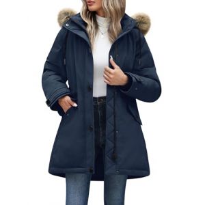 Vancavoo Manteau Femme Hiver Chaud Blouson Longue Veste &agrave; Capuche D&eacute;contract&eacute; Matelass&eacute;e Doudoune Parka Outercoat avec Zipp&eacute;,Bleu marine,XXL (XT-Direct, neuf)