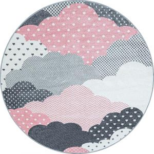 Carpetsale24 Tapis pour Enfants, Couleur Rose, Conception de Nuages, 25069, Tapis Ronde, Tapis Chambre d'enfant Chambre b&eacute;b&eacute;, 120 cm Rond (carpetsale24, neuf)