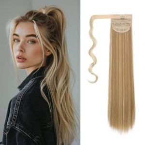 Dcbaboo Postiche Queue de Cheval Extension Ponytail Cheveux Naturel Extension Cheveux Naturel Clip Lisse 60cm Postiche Cheveux Queue de Cheval Wrap Raides Synthétique, Blond clair & Sandy Blond (Dcbaboo, neuf)