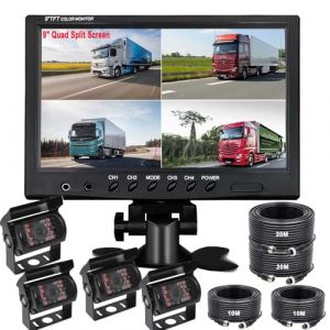 Kit de cam&eacute;ra de recul filaire de 22,9 cm, moniteur HD 4 divis&eacute;s avec vue arri&egrave;re &eacute;tanche, cam&eacute;ra de recul vision nocturne pour camion, semi-remorque, bus, caravane, camping-car 9 V-36 V (xinyida, neuf)