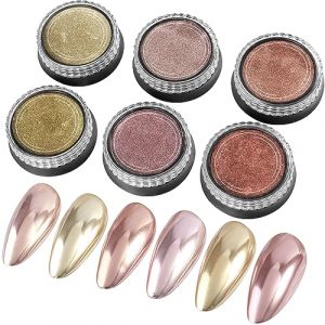 Rose Gold Chrome Nail powder - 6 bo&icirc;tes de Metal Mirror Nail Effect Chrome Nail Powder, poudre de Champagne laser Rose polychrome Gold Nail Powder (GJNL, neuf)