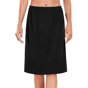 Wikoan Jupon sous Robe Femme, Jupe Lingerie sous-v&ecirc;tement Invisible Demi-Jupe Elastique Mi-Long Couleur Unie Noir S (Wikoan Direct, neuf)