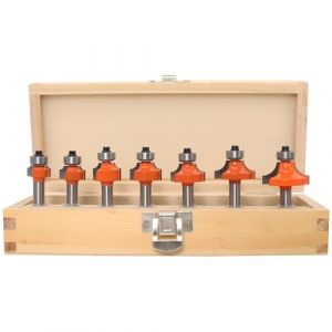 AKYLIN Lot de 7 Fraises Quart de Rond à Tige de 8 mm, Rayons des Embouts 2, 3, 4, 5, 6, 8, 10 mm, 7 Roulements à Billes Inclus, Fraises à Bords Ronds avec Roulement à Billes Pour Bois (Akylin-FR, neuf)