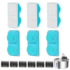 VinDox Fontaine pour chat 3,2 L en acier inoxydable sans fil avec filtre, 6 filtres de rechange en charbon actif et r&eacute;sine &eacute;changeuse d'ions et 6 pi&egrave;ces de filtres &agrave; mousse pour pompe (ProPetmo, neuf)