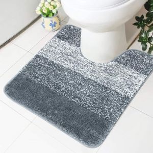 Famibay Tapis Salle De Bain Antiderapant Tapis WC Lavable en Machine 50x50cm Gris Fonc&eacute; Blanc Absorbant Moelleux De Bain WC Toilette Contour (Pretty Decor, neuf)