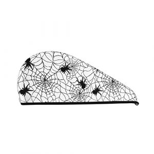Cifeprak Halloween Araign&eacute;e Noir et Blanc Motif Toile D'araign&eacute;e Serviette De S&eacute;chage Des Cheveux Avec Bouton, Serviette De Cheveux En Velours Corail, Chapeau De Turban Pour Cheveux Secs, Bonnet De (DoubleShopShow, neuf)