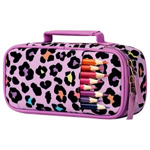Choco Mocha Trousse Scolaire Grande Capacité 2 Compartiments - Plumier Organisateur pour Fille et Garçon - Étui à Crayons Double Compartiment Fournitures Scolaires, Léopard-Rose (Choco Mocha, neuf)